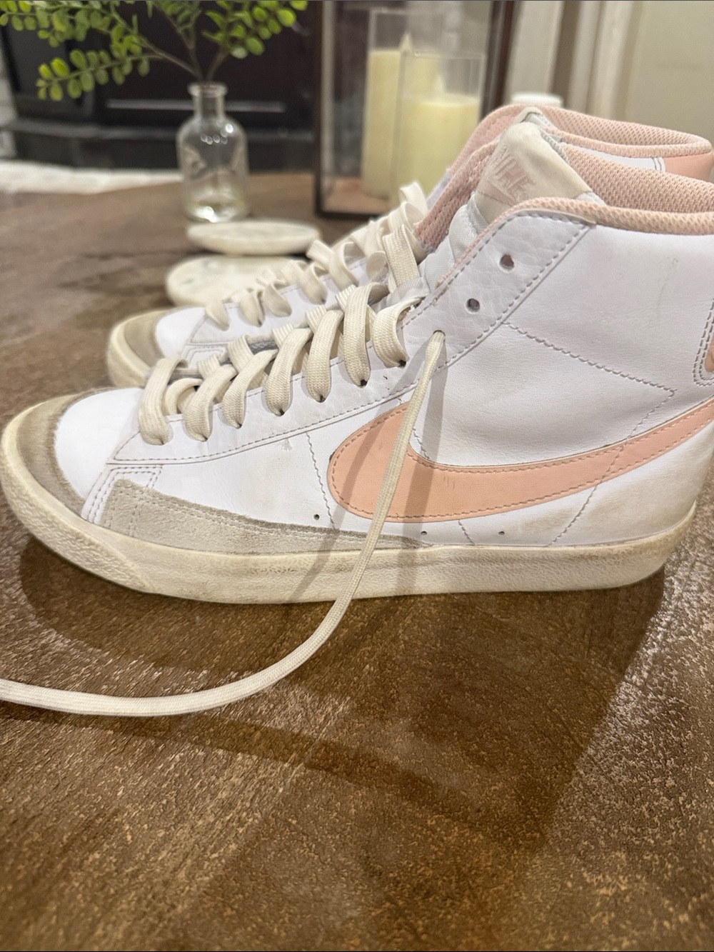 Nike Blazers hi top white with pink